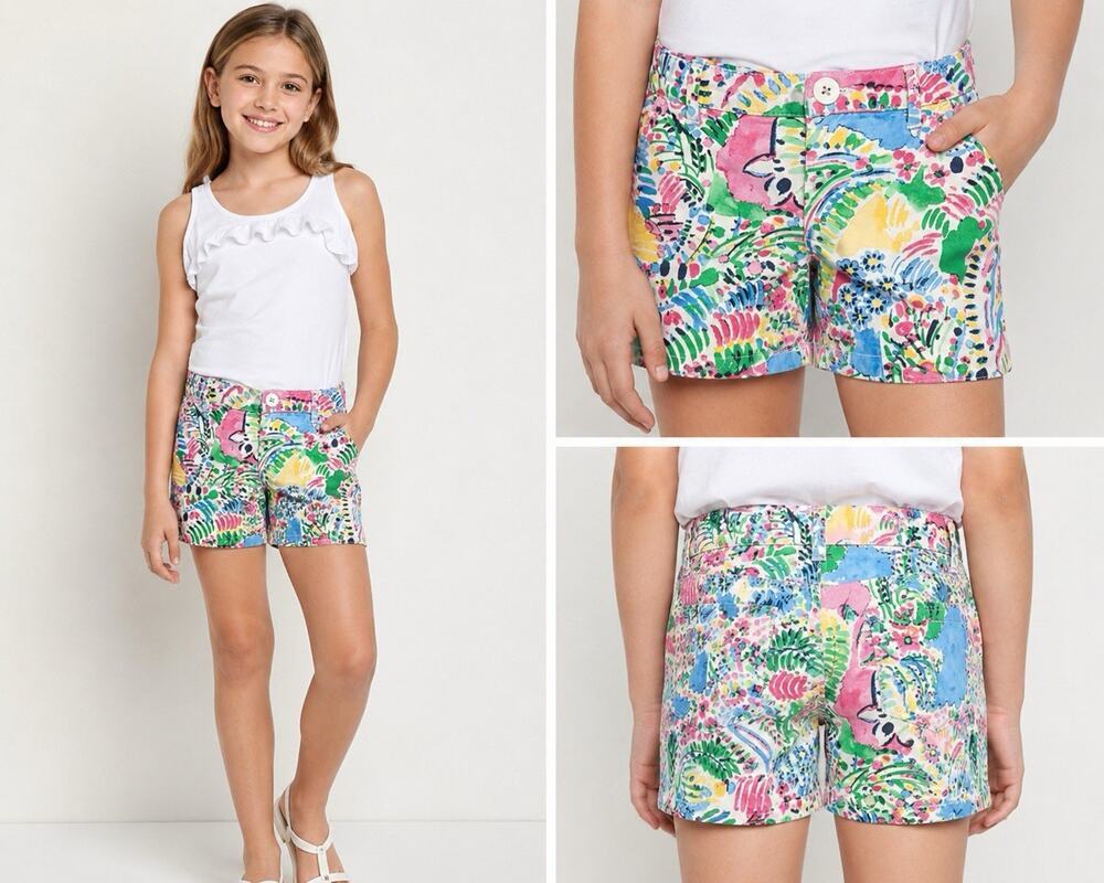 Crown & Ivy Girls Size 7 Floral Print Stretch Shorts Multicolor Cotton Blend